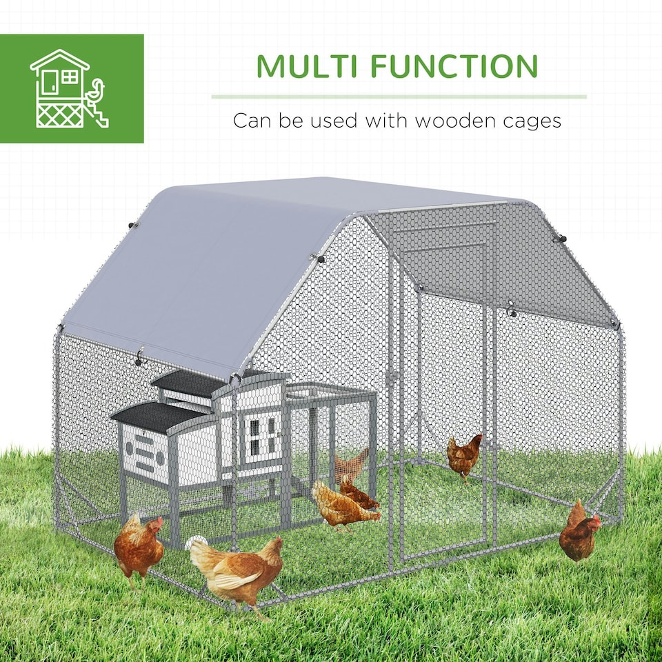image 1 of PawHut Chicken Run W/ Roof, Walk In Chicken Coop for 4-6 Chickens, Hen House