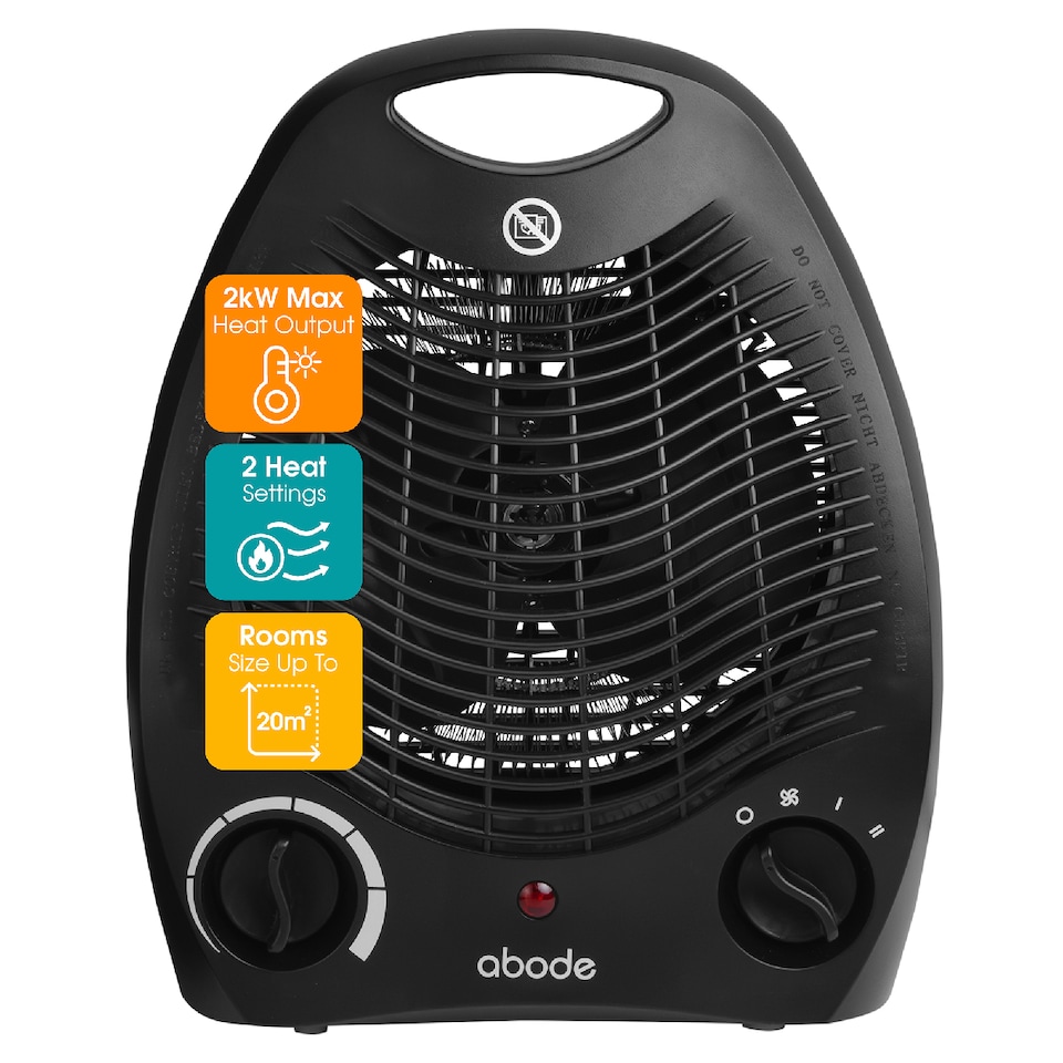 image 1 of Abode AFH1002B Electric Heater Black 2000W Cooling Fan Mode with 2 Heat Settings