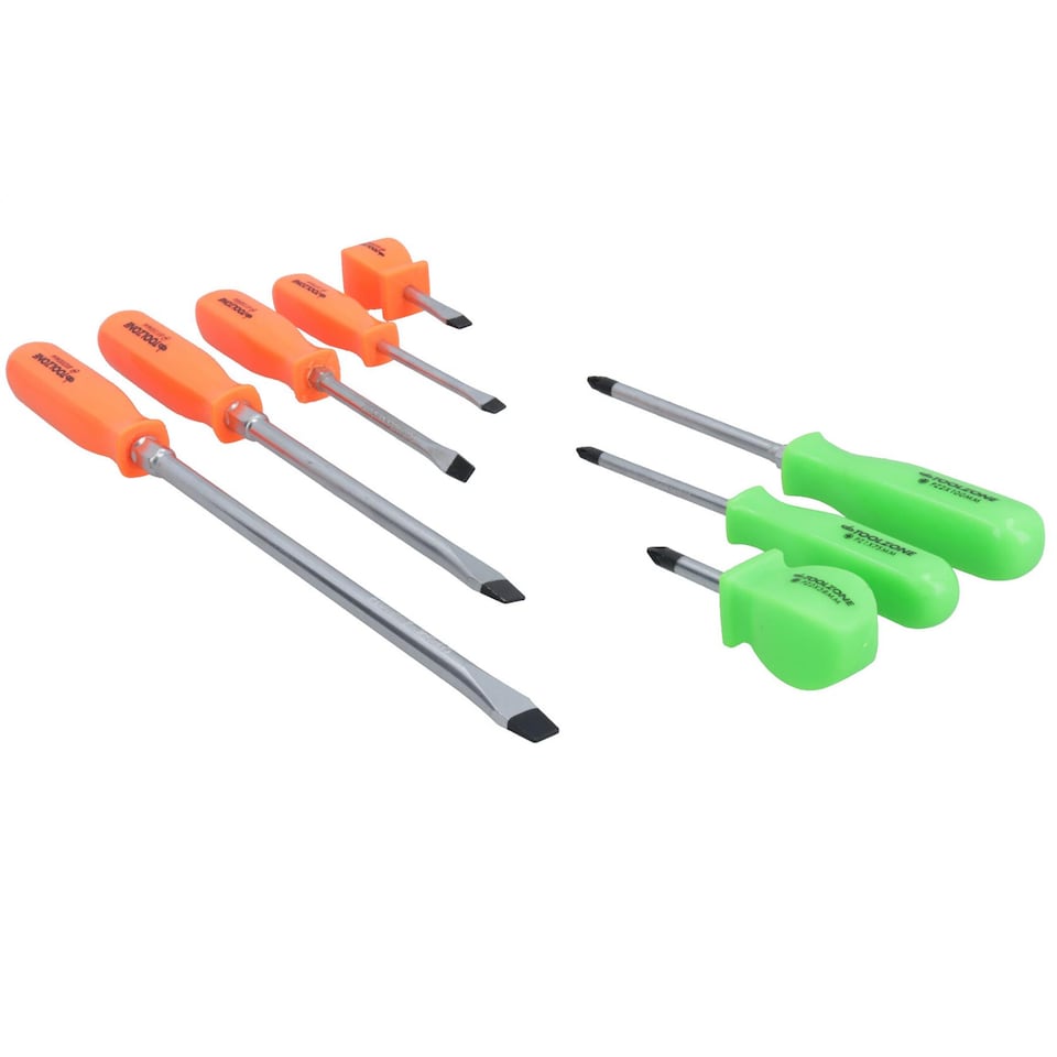 image 1 of Screwdriver set PZ (Pozi) / flat head 8pc mechanics high vis handles TE636