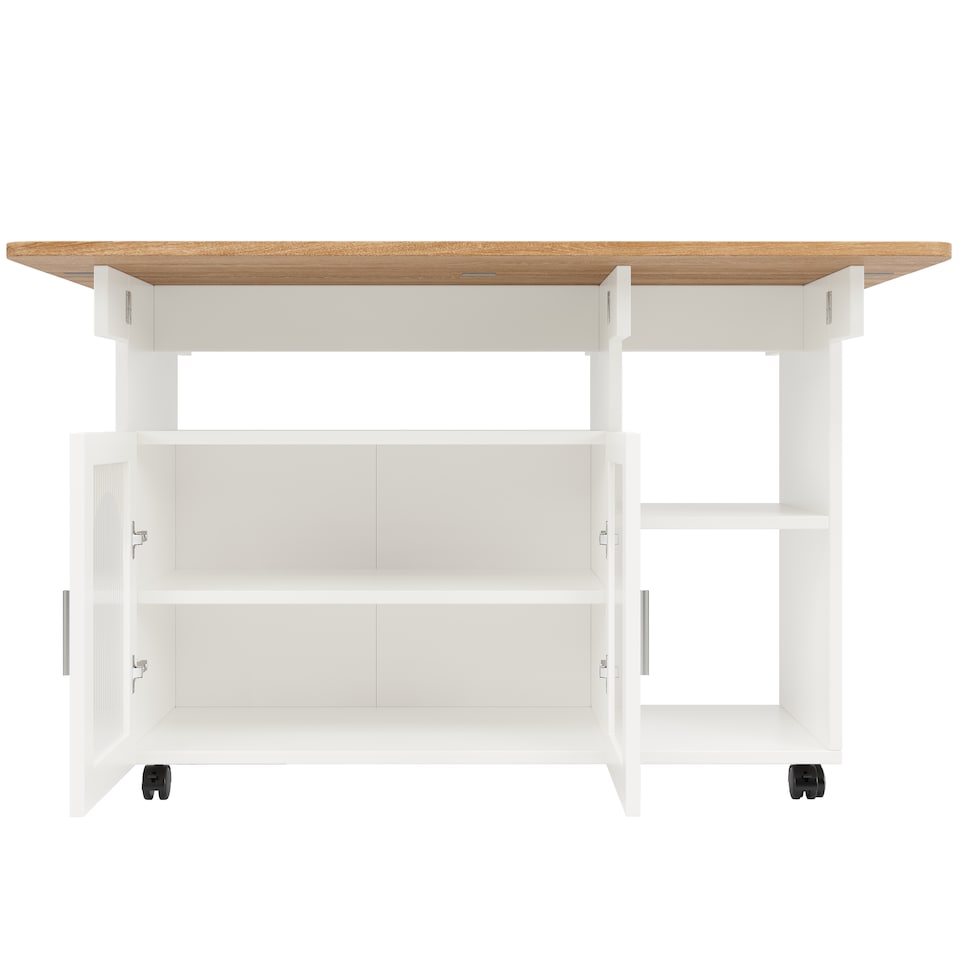 image 1 of VILUXE Kitchen island, kitchen cabinet, removable serving trolley, buffet cabinet, dining trolley with wood grain, buffet cabinet, multifunctional dining table with storage space, White
