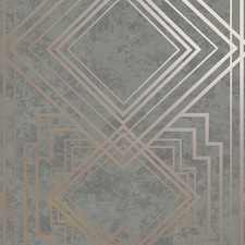 Holden Décor Delano Geometric Textured Wallpaper - Grey/Rose Gold - 10m x 53cm Grey