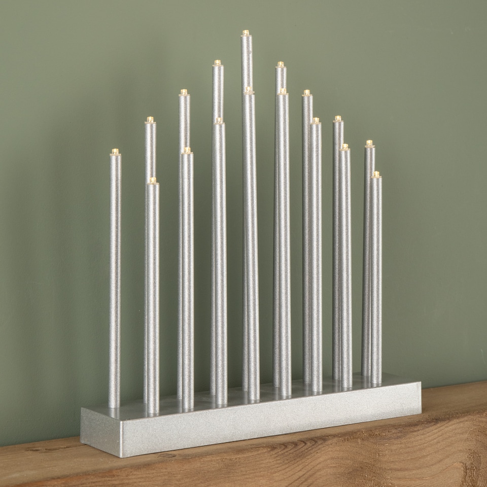 image 1 of 29cm Battery Operated Light up Silver Christmas Candle Bridge with 17 LEDs
