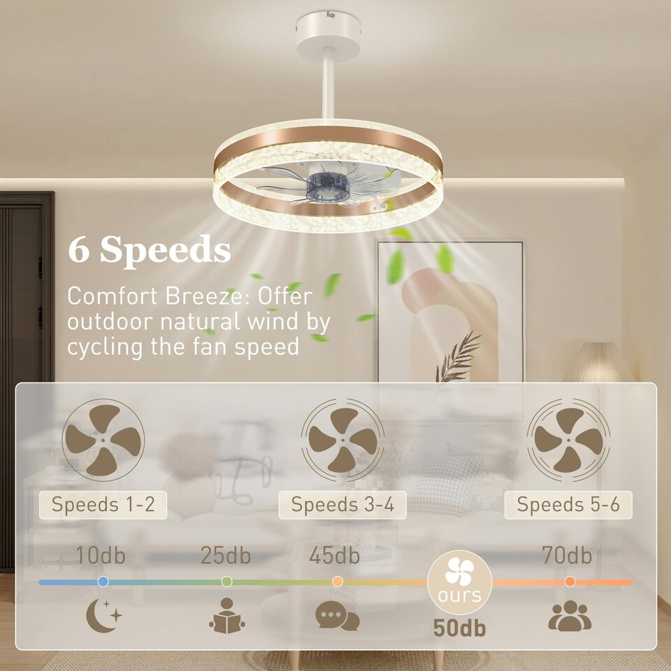 image 1 of HOMCOM Ceiling Fan Light with 3 Colour, Timer, Reversible, Remote, Gold
