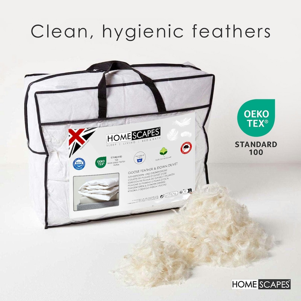 image 1 of Homescapes 4.5 Tog Duvet Luxury Goose Feather and Down for Summer Lightweight, Double