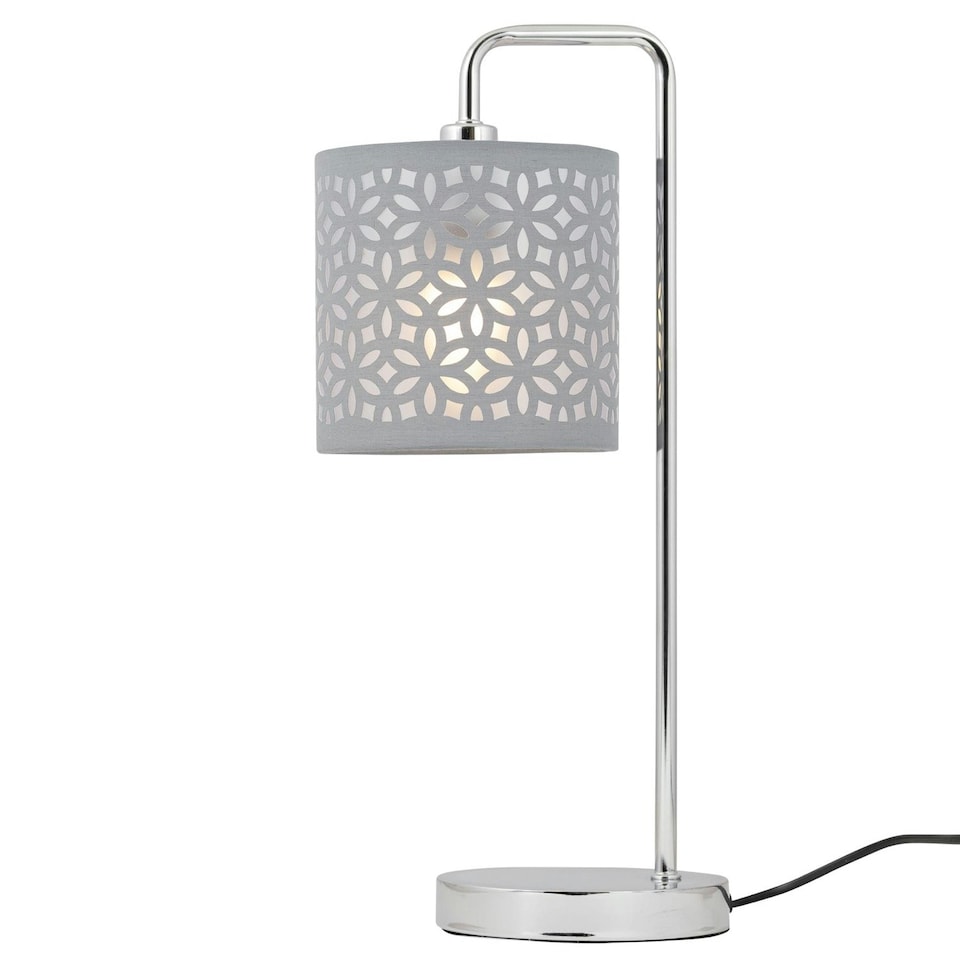 image 1 of First Choice Lighting Set of 2 Grey Laser Cut 15.5cm Table Lamp Shades Grey