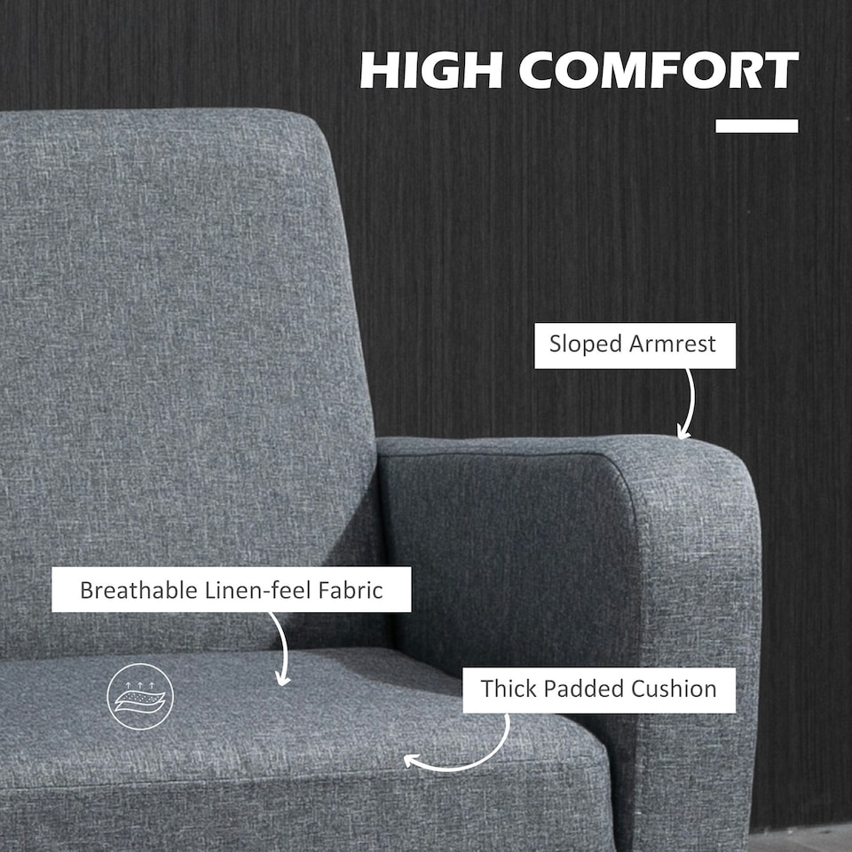 image 1 of HOMCOM Modern Armchair Accent Chair with Rubber Wood Legs for Bedroom Grey