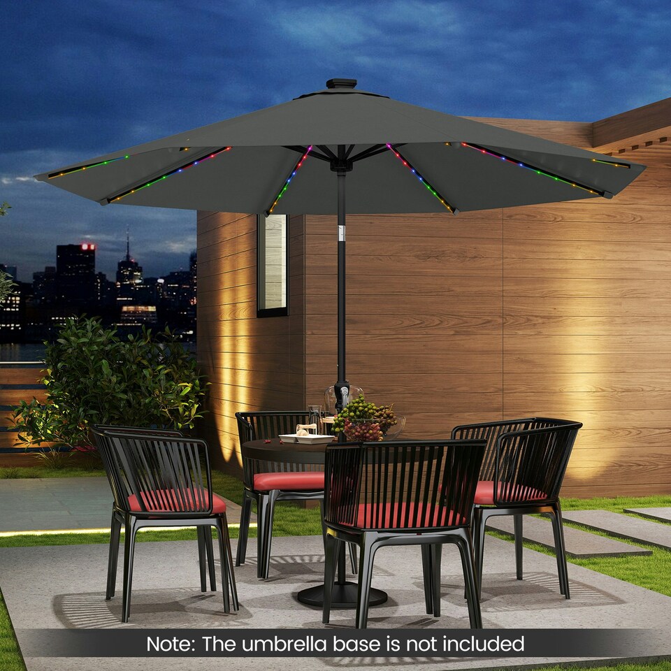 image 1 of COSTWAY 290 cm Solar Patio Parasol Umbrella 96 LED Lights Grey Grey