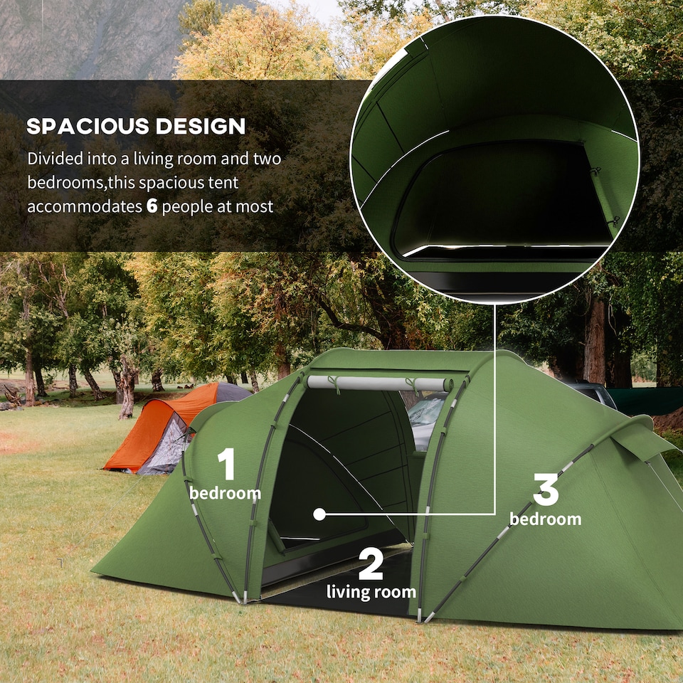 image 1 of Outsunny 4-6 Persons Camping Tent Dome Family Travel Group Hiking Room Fishing