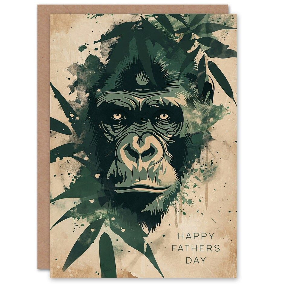 image 1 of Jungle Abstract Green Leaves Gorilla Fathers Day Dad Card