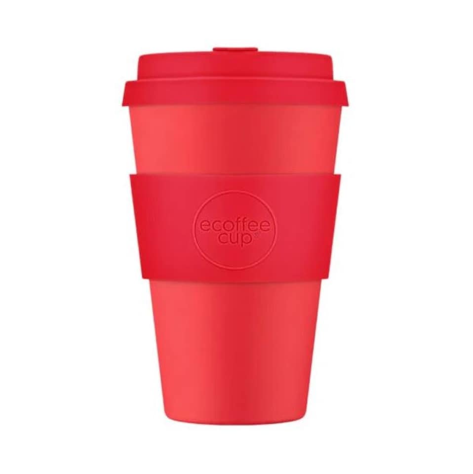 image 1 of Ecoffee Cup 14oz 400ml Reusable Eco-Friendly, Plant Based Coffee Cup with Silicone Lid & Sleeve, Meridian Gate | Red | Meridian Gate