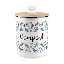 Sea Art Compost Caddy - Metal 2L Decorative Kitchen Food Waste Bin