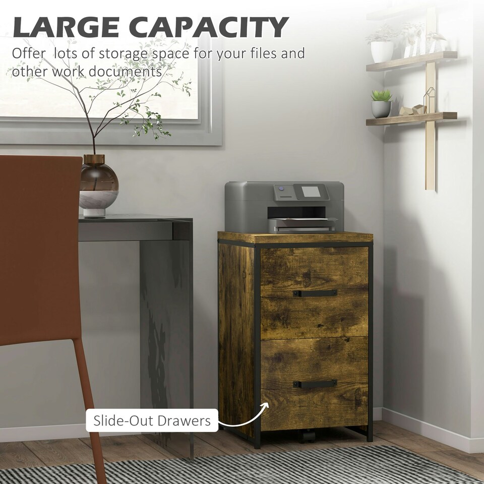 image 1 of Vinsetto 70cm Vertical Office Filing Cabinet w/ 2 Drawer, Hanging File Folder