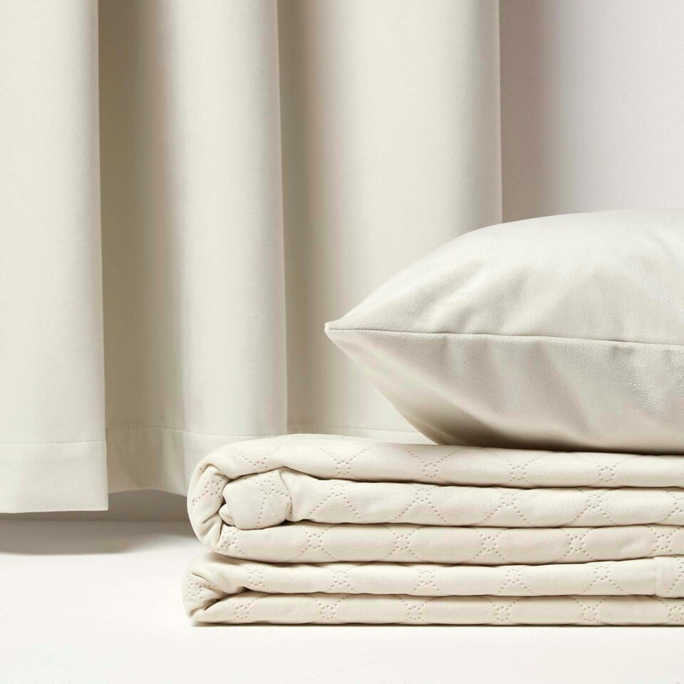 image 1 of Homescapes Diamond Quilted Cream Velvet Bed Throw Cream