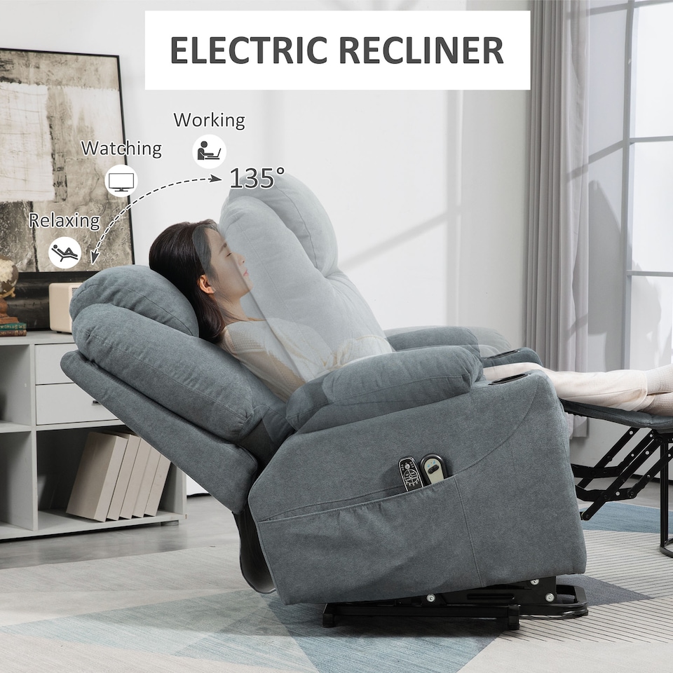 image 1 of HOMCOM Power Lift Recliner Chair with Vibration Massage and Heat, Grey