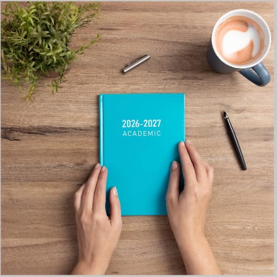 image 1 of 2026 2027 Academic Diary A5 Week to View - Mid Year Student Planner August 2026 to July 2027 - Hardback School College Organiser with Ribbon Bookmark (Turqu) | Blue | Baby Blue