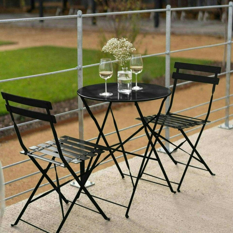 image 1 of Hectare 2 Seater Folding Powder Coated Metal Garden Dining Bistro Set Black