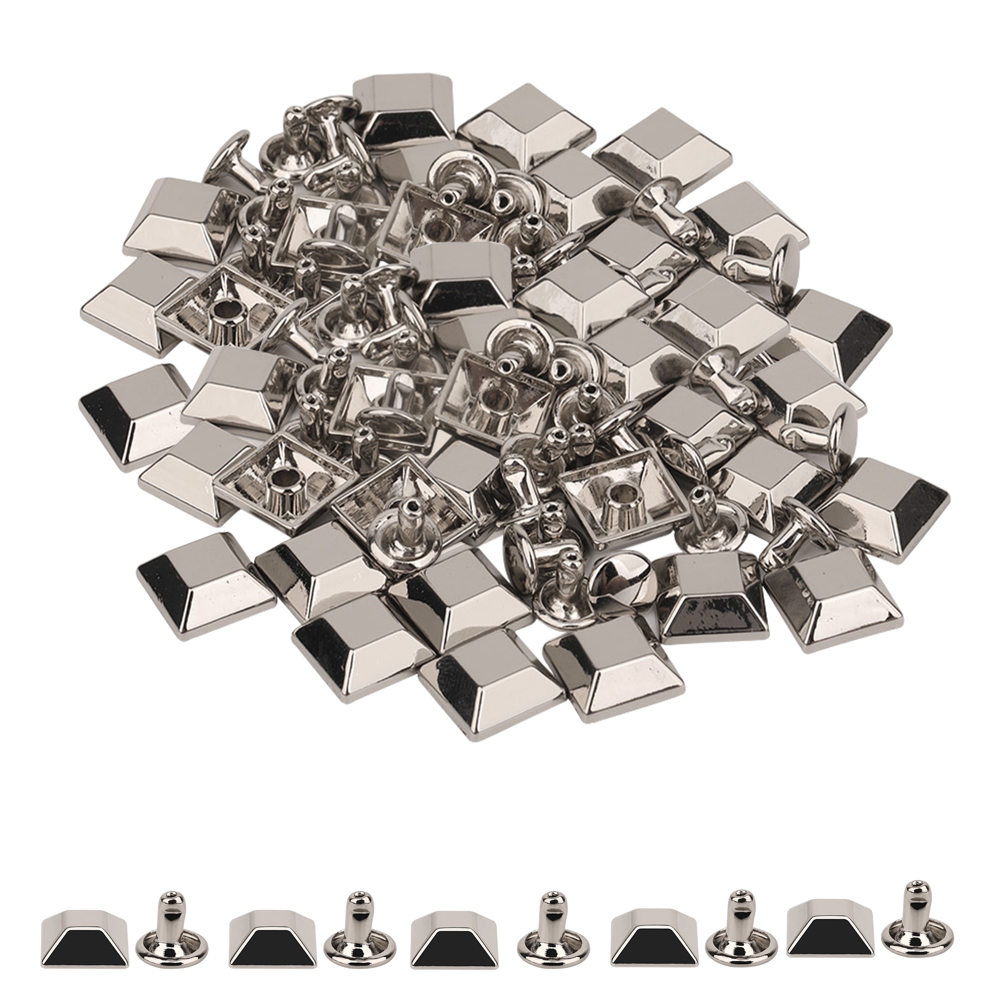 Neel Blue 12mm Pyramid Feet Caps with 7mm Back Rivets - 25pcs in Silver