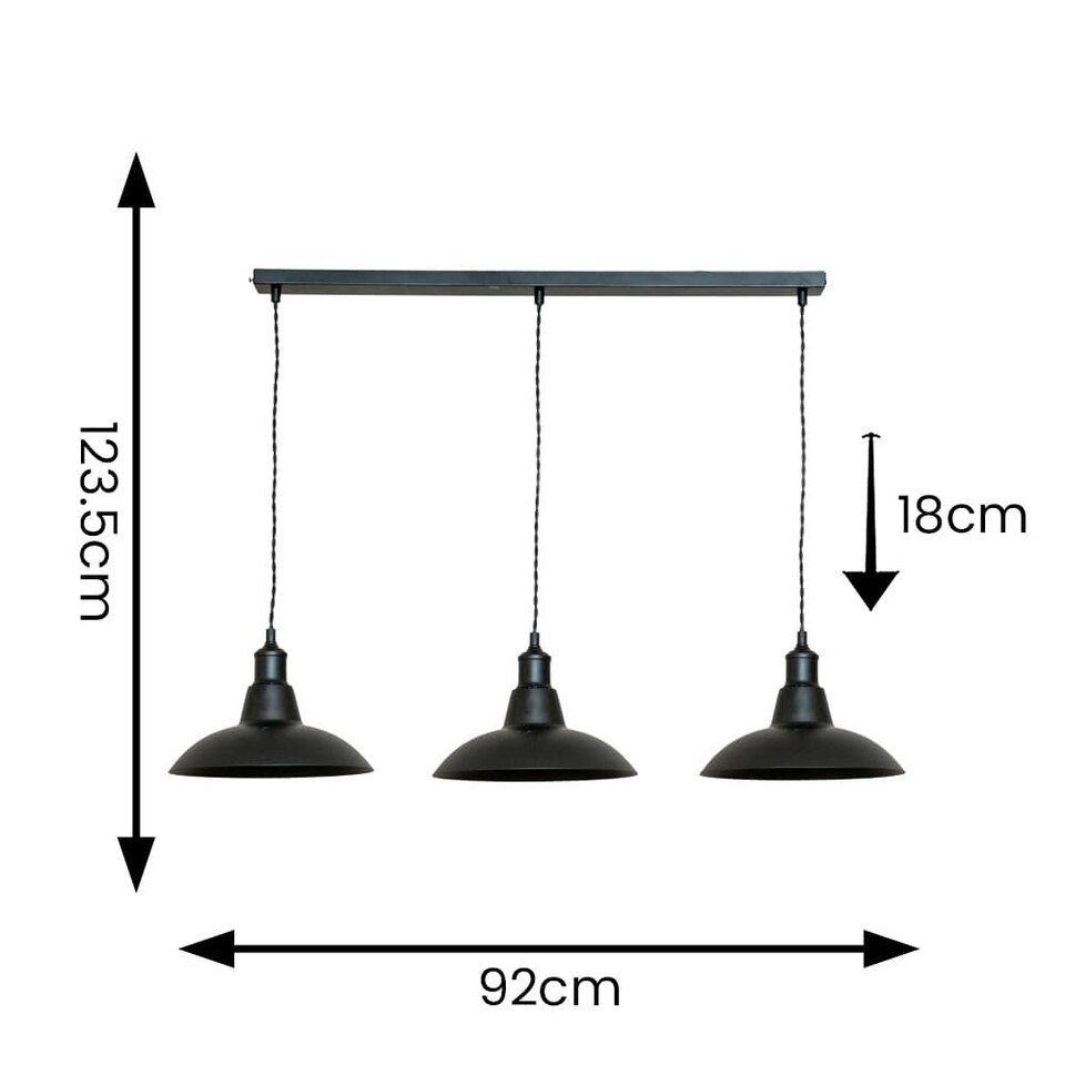 image 1 of ValueLights Civic Black Dome 3 Drop Bar Black Pendant Light | Black