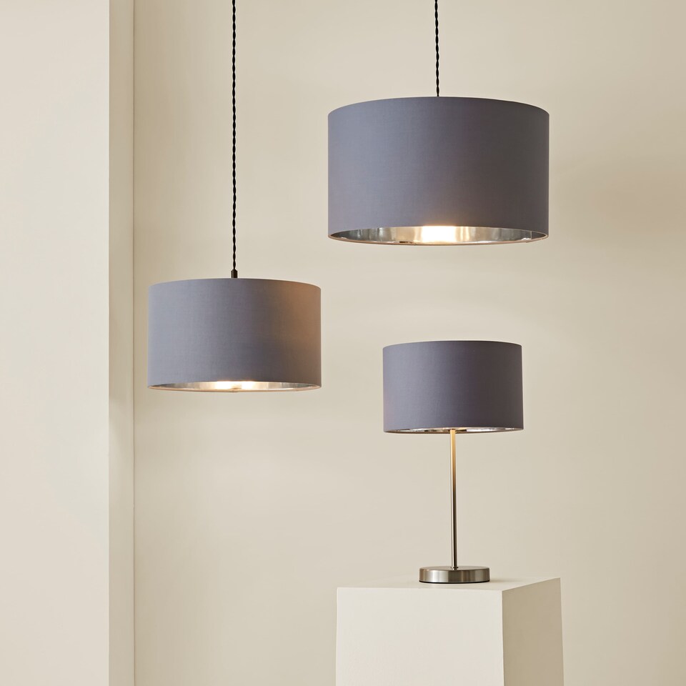 image 1 of ValueLights Reni Large Grey And Chrome Ceiling Pendant Shade | Grey