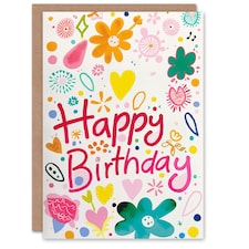 Bright Flower Love Heart Pattern Woman Her Birthday Card