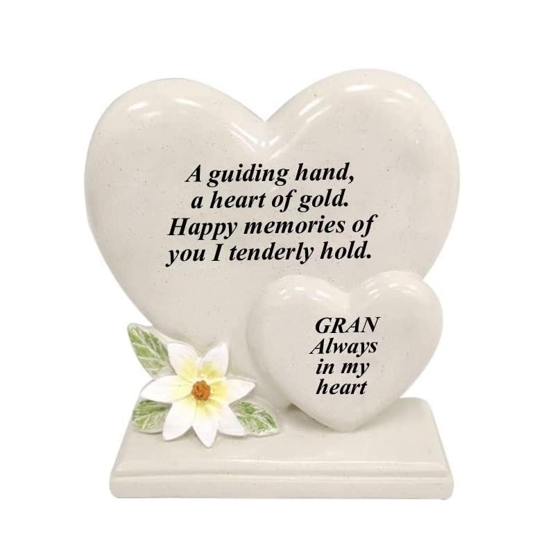 David Fischhoff Graveside Memorial White Lily Double Heart Plaque - Gran in Cream