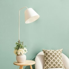 ValueLights Freja Large Wooden Floor Lamp with Fabric Tapered Shade and Coffee Table - Bulb Included