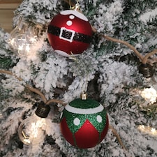 Box of 12 8cm Assorted Red Santa and Elf Glitter Shatterproof Christmas Bauble Decorations in PDQ