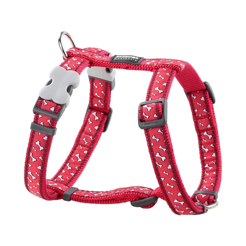 image 1 of Dog H-Harness Design Flying Bones Red Red | S