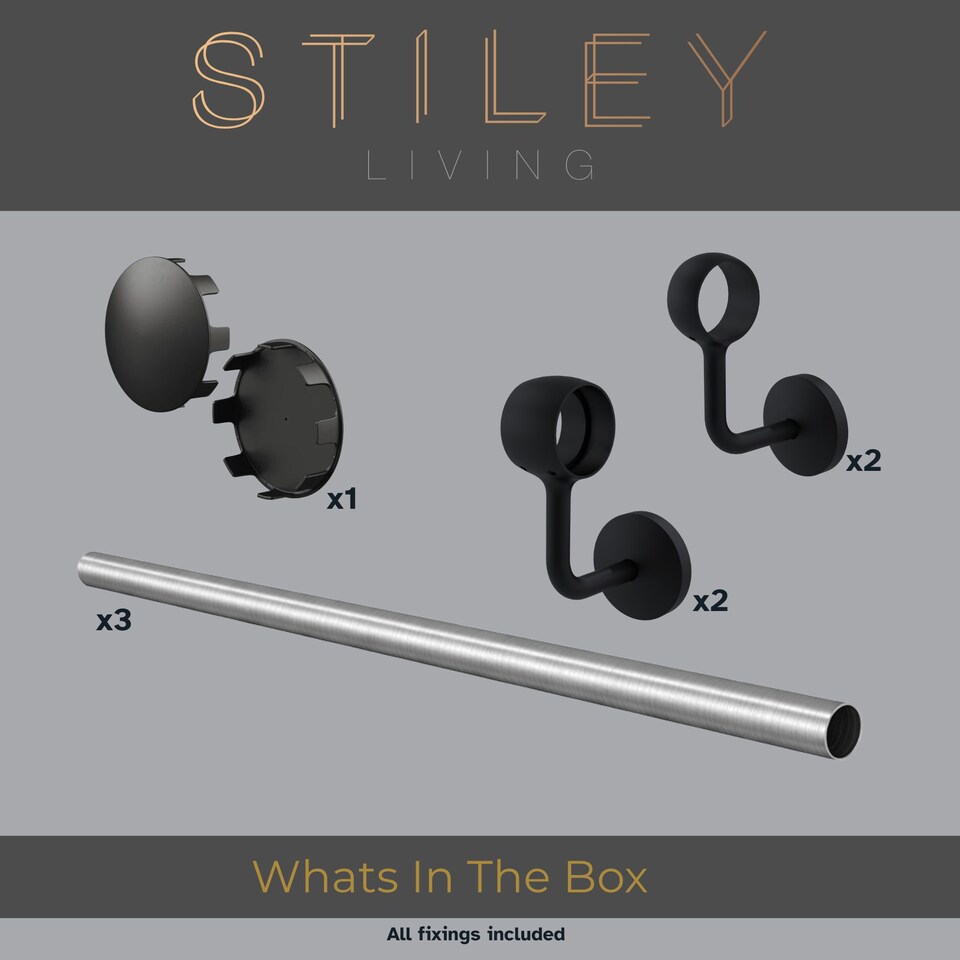 image 1 of Stiley Living Wall Mounted Handrail Kit, Banister System with Brackets and Fixings