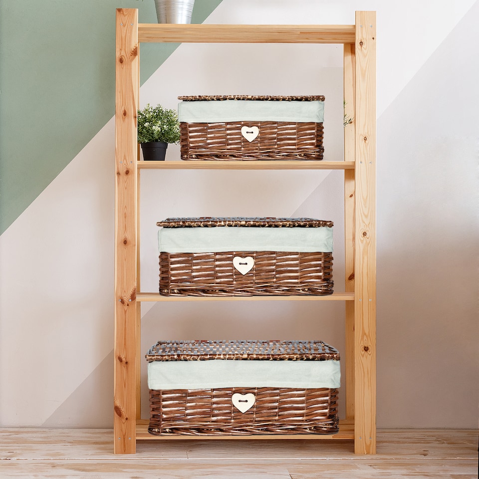 image 1 of Natural Wicker Storage Basket With Lid Underbed Storage Gift Basket (Brown, Medium)
