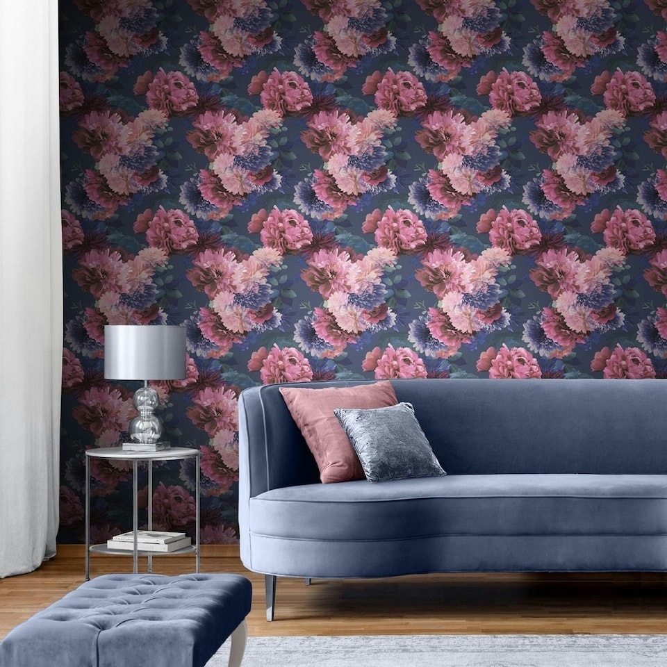image 1 of Muriva Lipsy Issey Wallpaper - Blue - 10m x 53cm Blue