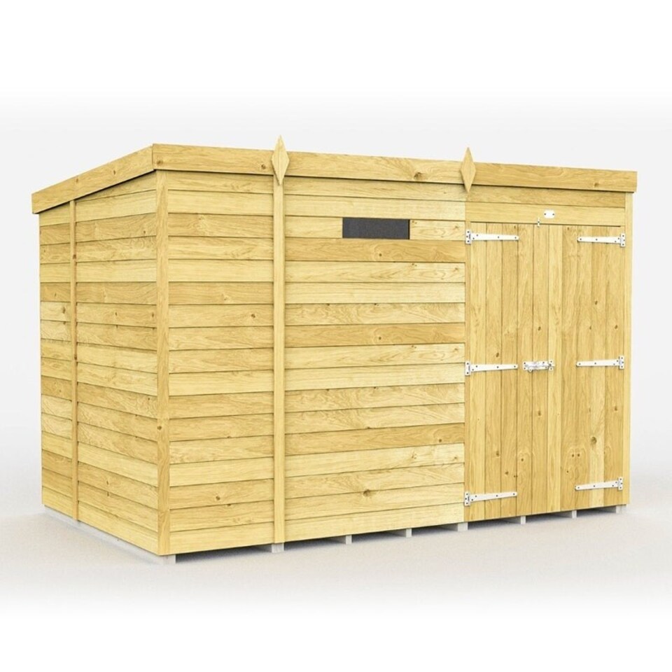 image 1 of 9 x 6 Feet Pent Security Shed - Double Door - Wood - L178 x W276 x H201 cm | Brown