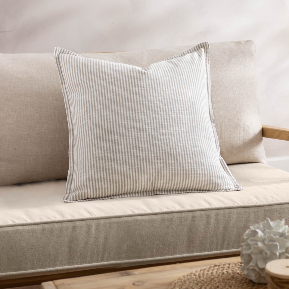 image 1 of Yard Truro Stripe 100% Cotton Cushion, Natural, 45 x 45cm