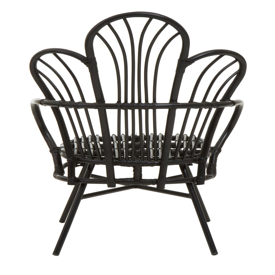 image 1 of Interiors by Premier Black Natural Rattan Back Chair Metal Legs, High Back Rattan Lounge Chair, Outdoor Rattan Chair for Garden