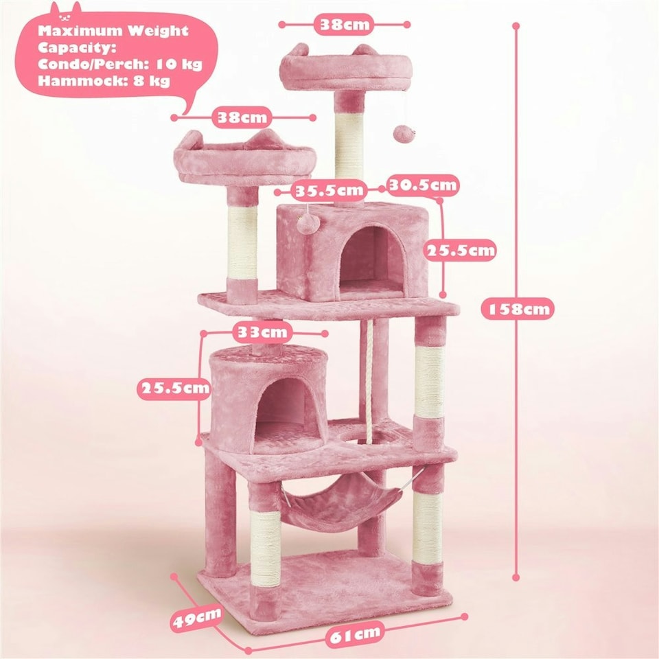 image 1 of Yaheetech 158 cm Multi Level Cat Tree with Condos Pink