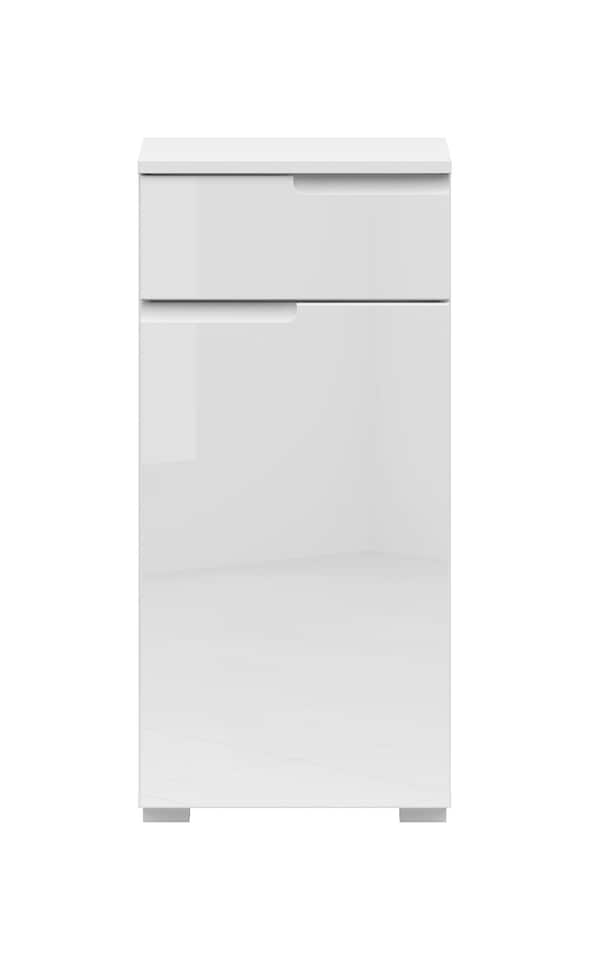 image 1 of White Bathroom Cabinet Freestanding Storage Unit with Drawer White Gloss Slim Narrow 400mm Floor Unit Spice