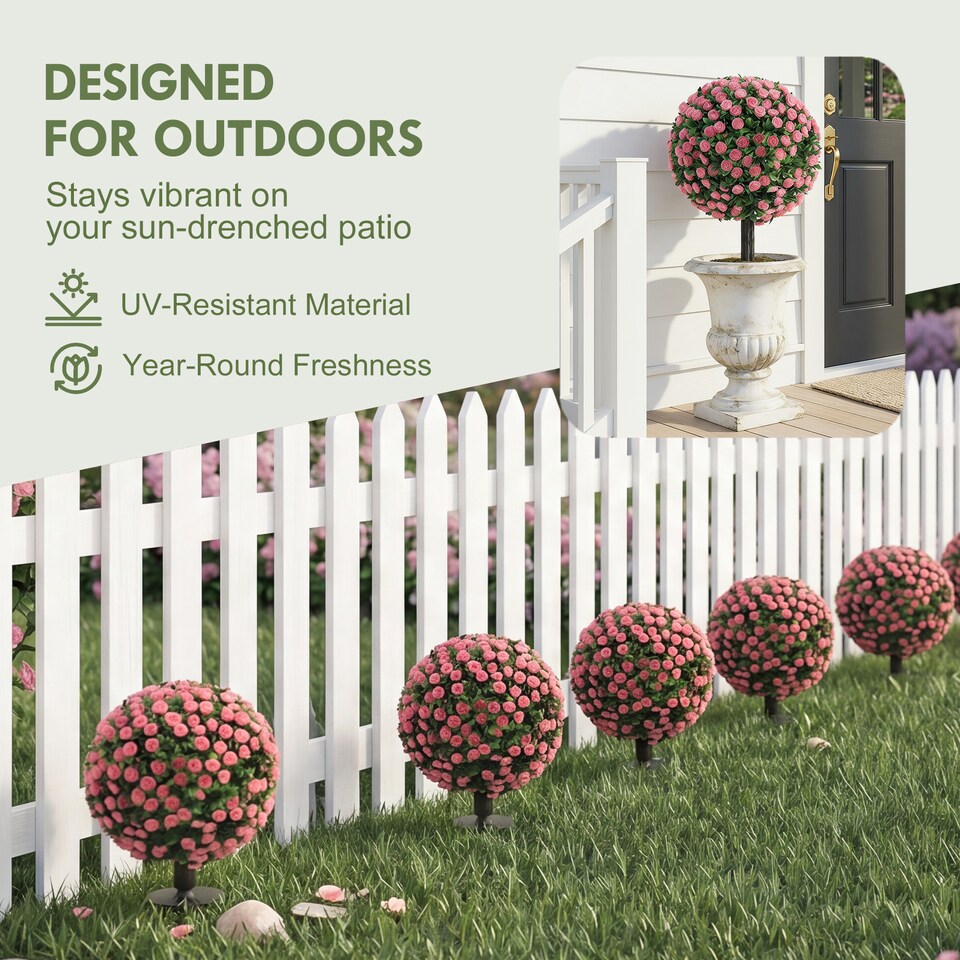 image 1 of HOMCOM Artificial Rose Topiary, UV Resistant, 2-Pack, 55 cm
