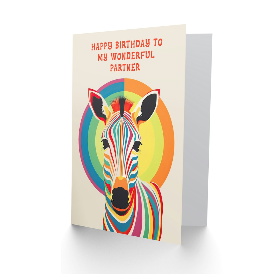 image 1 of Wonderful Rainbow Stripes Colourful Zebra Partner Birthday Card