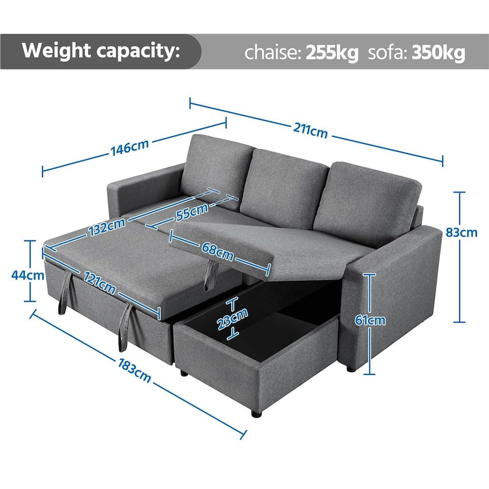 image 1 of Yaheetech Sectional Sofa with Chaise L-Shaped Sofa Bed and Pull Out Bed Storage