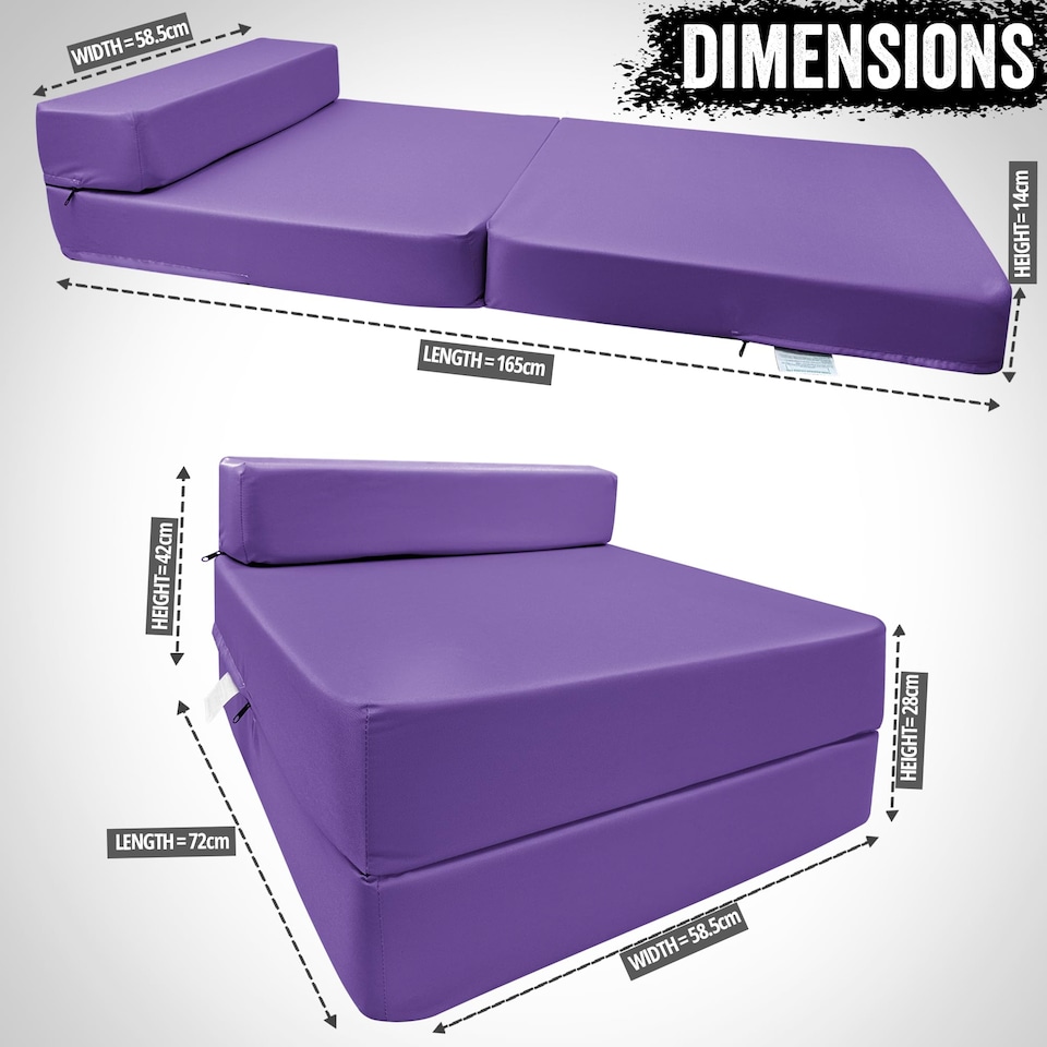 image 1 of Fold Out Single Z Bed Futon Sofa Chair Mattress Purple
