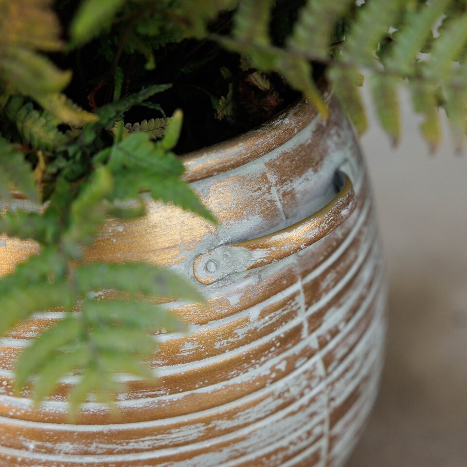 image 1 of Golden Decorative Metal Banded Rustic Aged Effect Planter 24cm | Gold | Gold