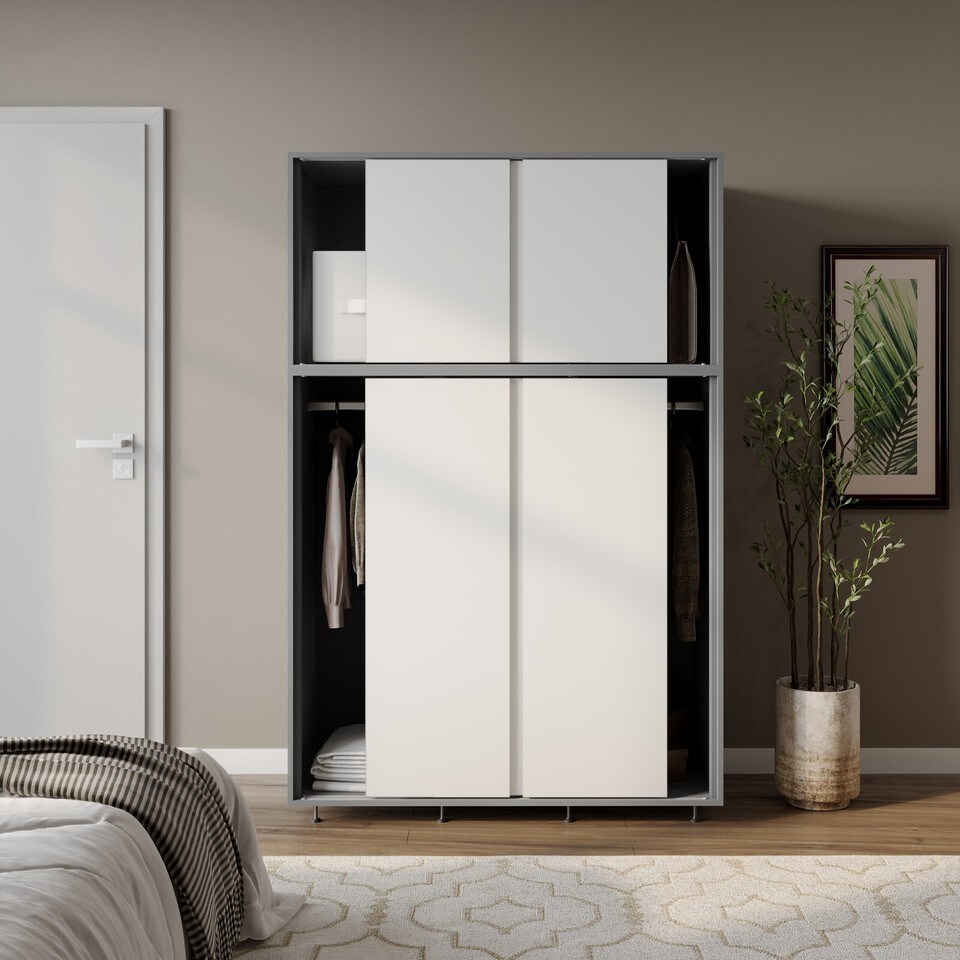 image 1 of URBNLIVING 6 Sliding Doors Wardrobe | Multi | Grey Carcass + White Doors | 1