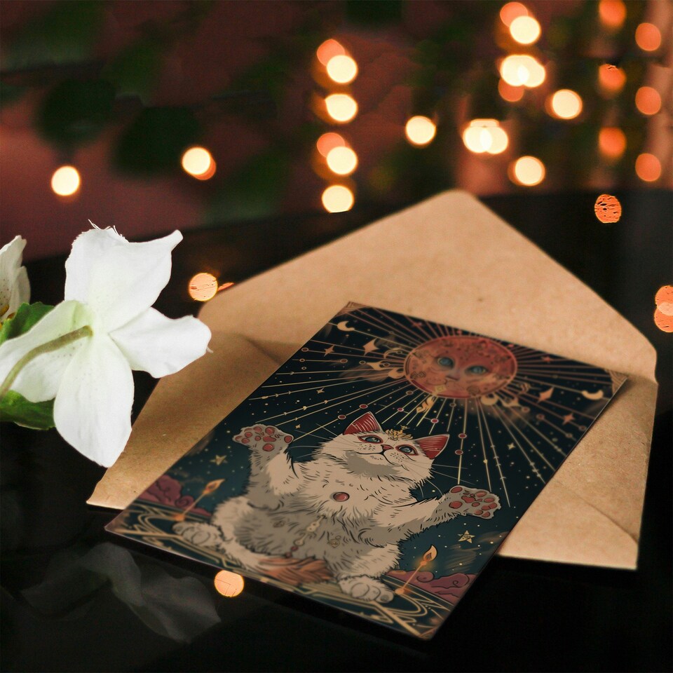 image 1 of Cosmic Feline Overlord Trippy Cat Lover Design Her Birthday Card