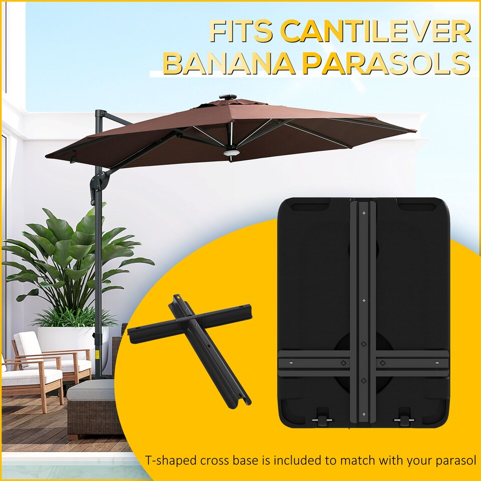 image 1 of Outsunny 90kg Cantilever Parasol Base with Wheels, Heavy Duty HDPE Plastic Umbrella Stand Weights for Cantilever Banana Parasol with Handle, 70kg Water and 90kg Sand Filled, Black