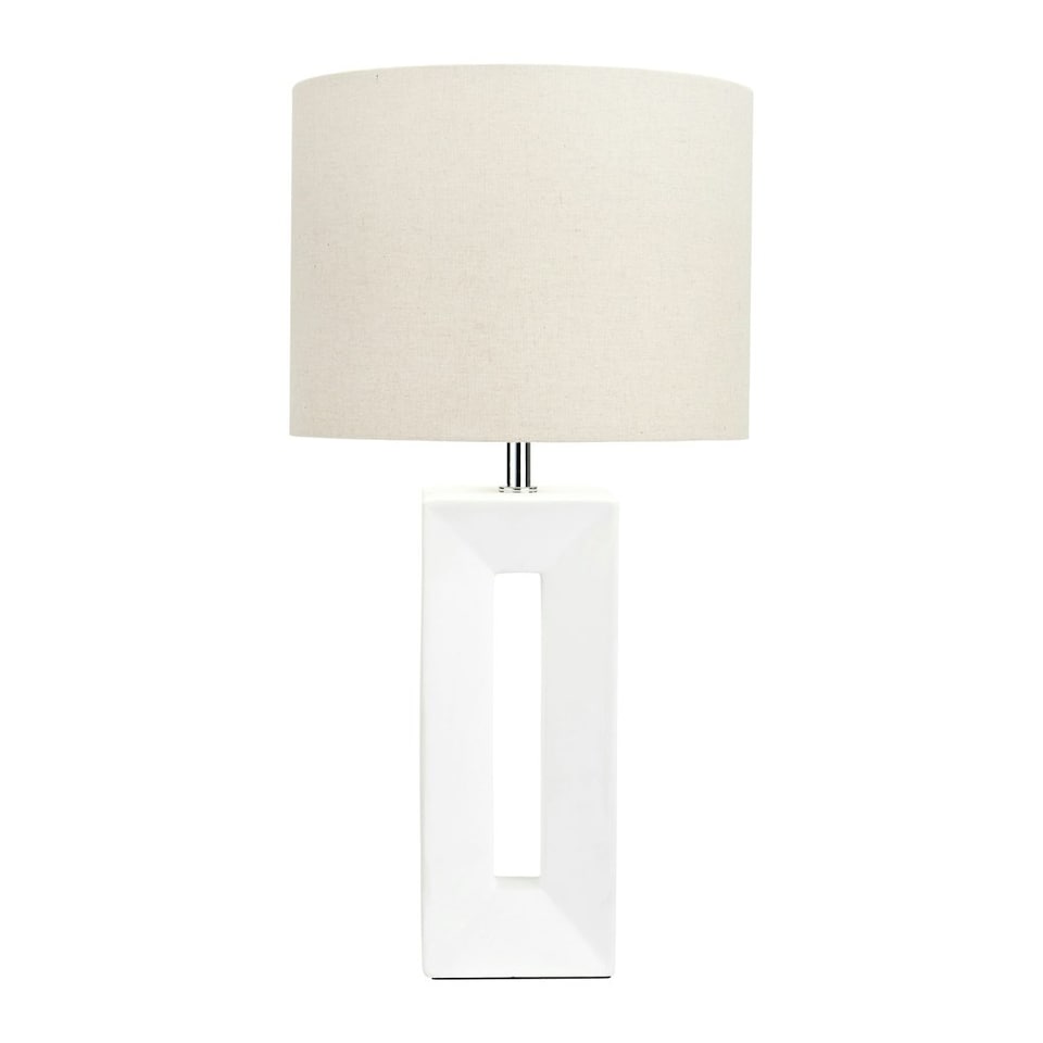 image 1 of Block White Ceramic Tall Table Lamp Cream | White