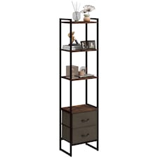 HOMCOM Industrial Bookshelf, Slim Storage Shelf with 2 Fabric Drawers and 4-tier Shelving Unit, Narrow Display Rack for Living Room, Home Office, Rustic Brown