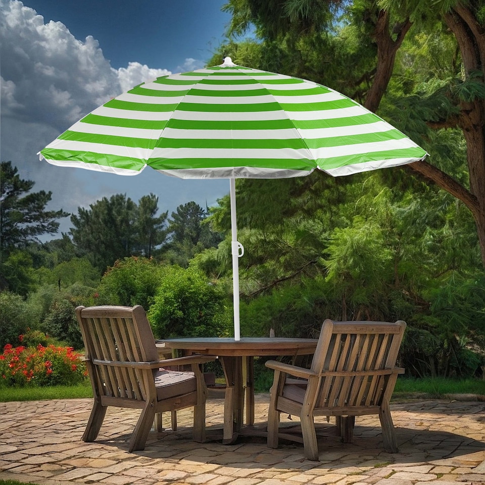 image 1 of Beach Tilting Parasol Umbrella 1.7m UV Protection Sun Shade for Patio, Garden & Outdoor Green