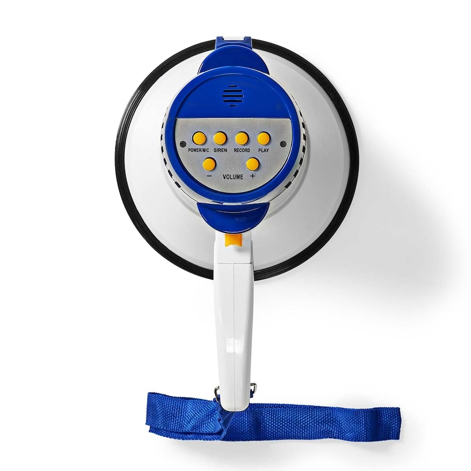 image 1 of NEDIS 10W Megaphone, 250m Range with Built-in Microphone, Siren, Adjustable Volume, Record Function - White & Blue