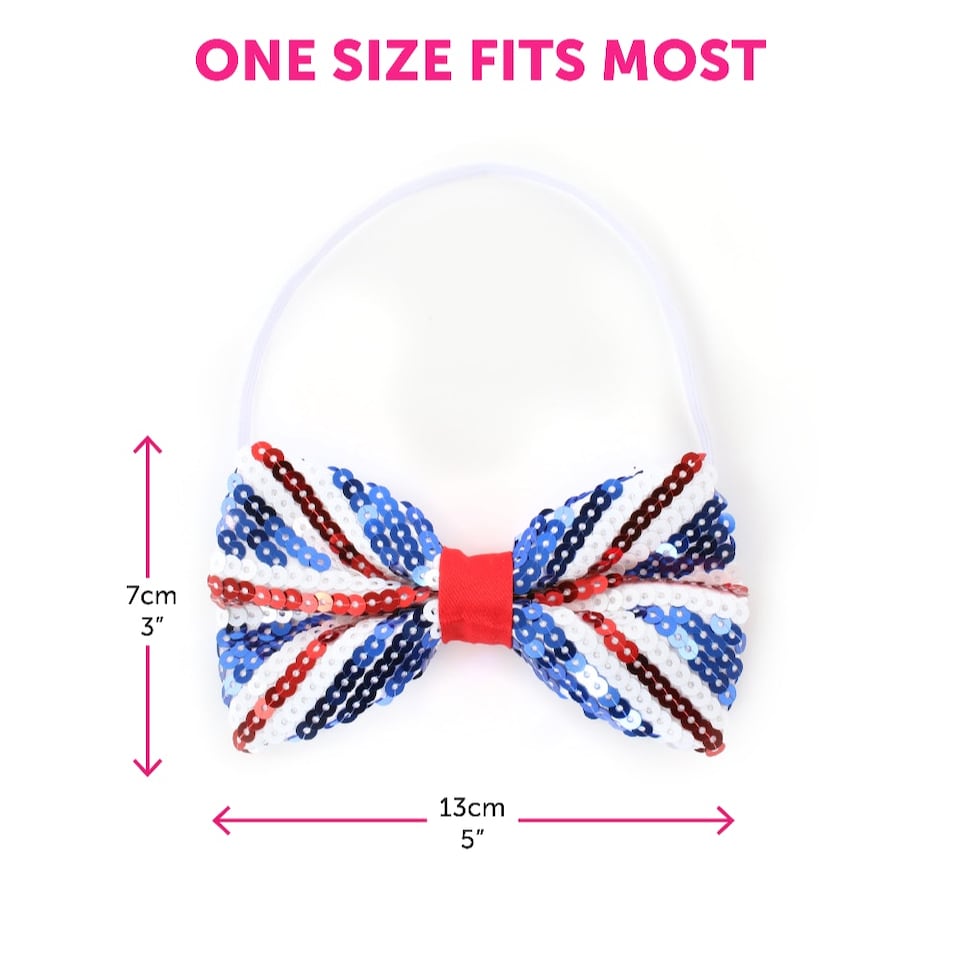image 1 of Pack of 6 Union Jack Sequin Bowtie Red | One Size
