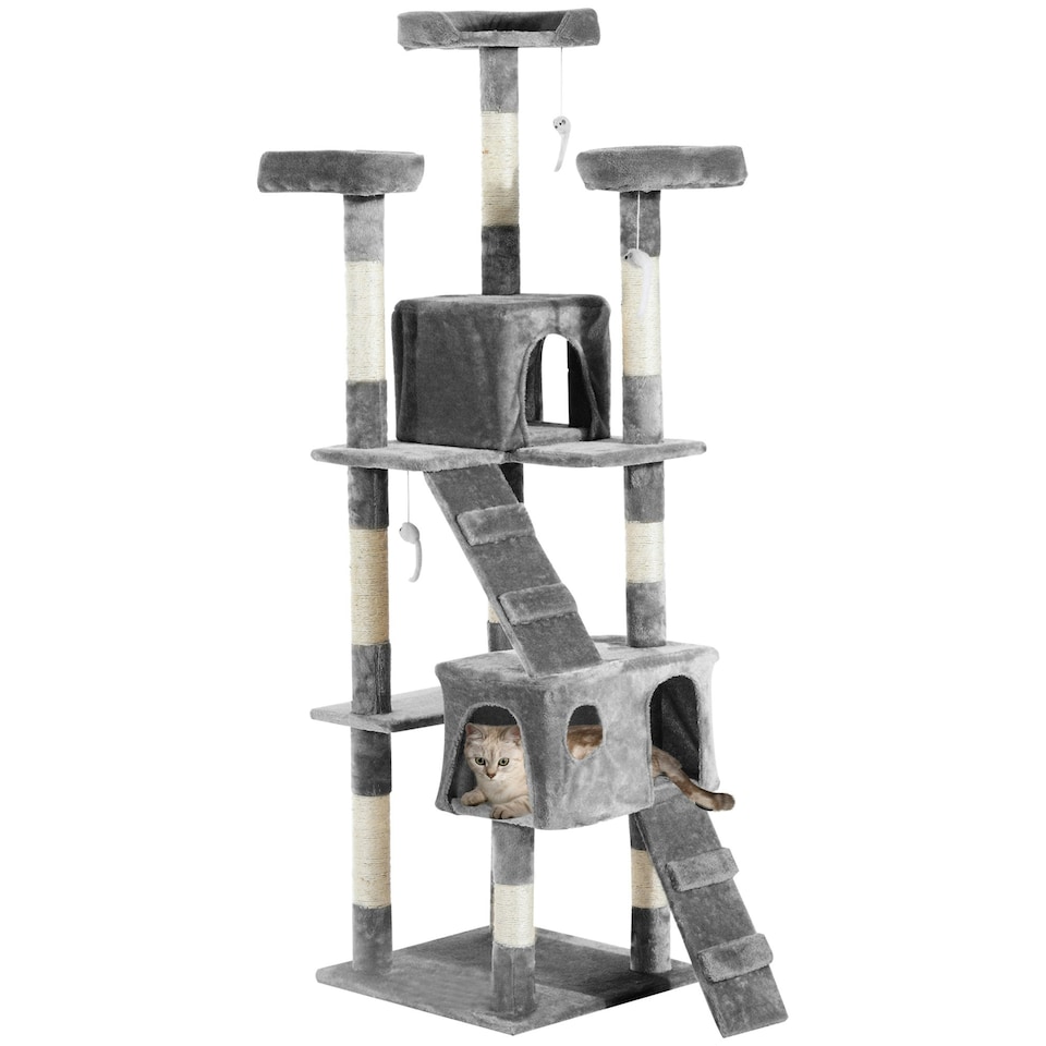 image 1 of PawHut 173cm Cat Tower Scratching Post Activity Centre for Indoor Grey